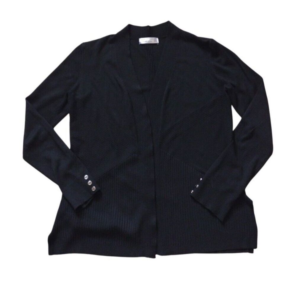 89th + Madison Cardigan Sweater Women PS Black Knit Open Front Long Sleeve